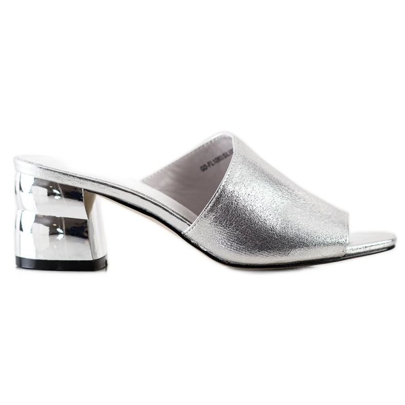 Goodin Klapki Z Ozdobnymn Obcasem srebrny