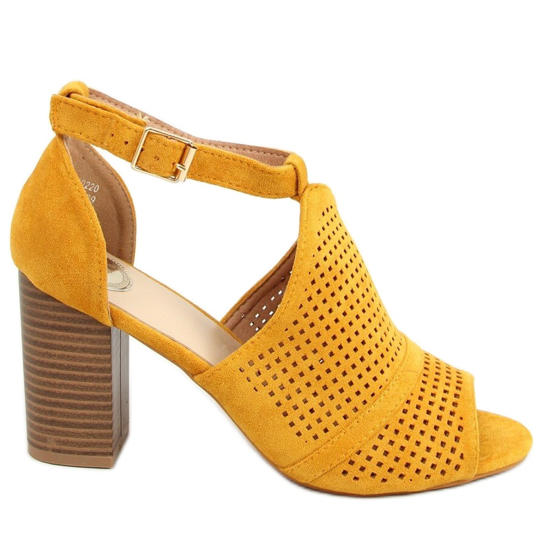 Sandałki na obcasie open toe miodowe CZ-10220 Yellow żółte
