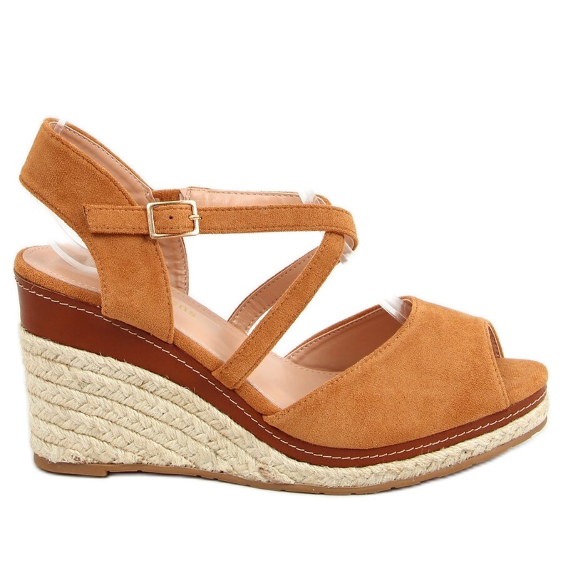 Espadryle na koturnie open toe camel FG19 Camel brązowe