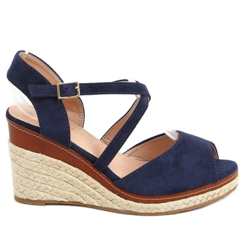Espadryle na koturnie open toe granatowe FG19 Blue