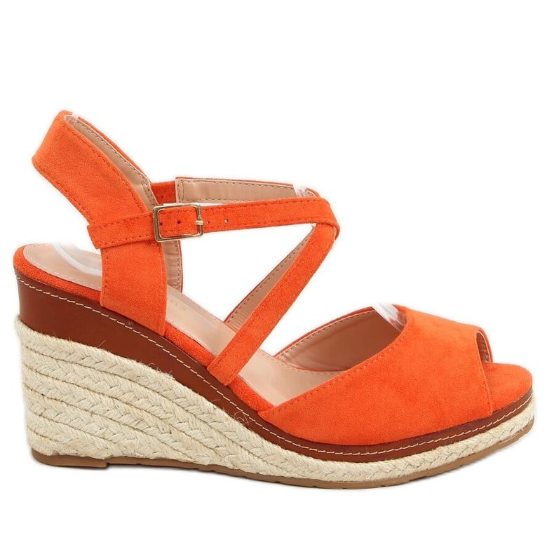 Espadryle na koturnie open toe pomarańczowe FG19 Orange