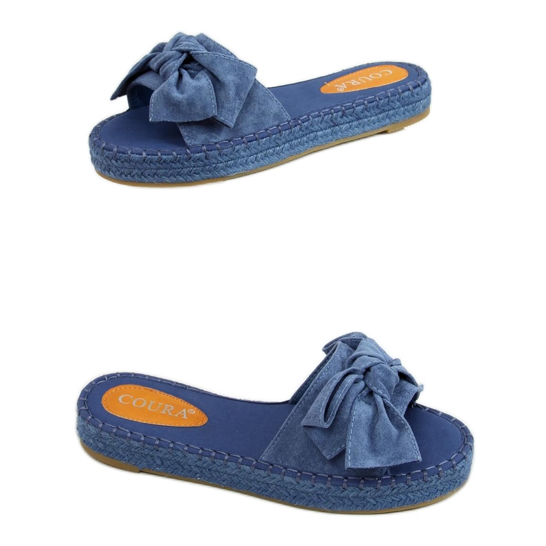 Klapki espadryle z kokardą niebieskie 266 Blue