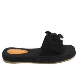 Klapki espadryle z kokardą czarne 266 Black