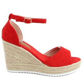 Sandałki espadryle na koturnie czerwone 888-89 Red