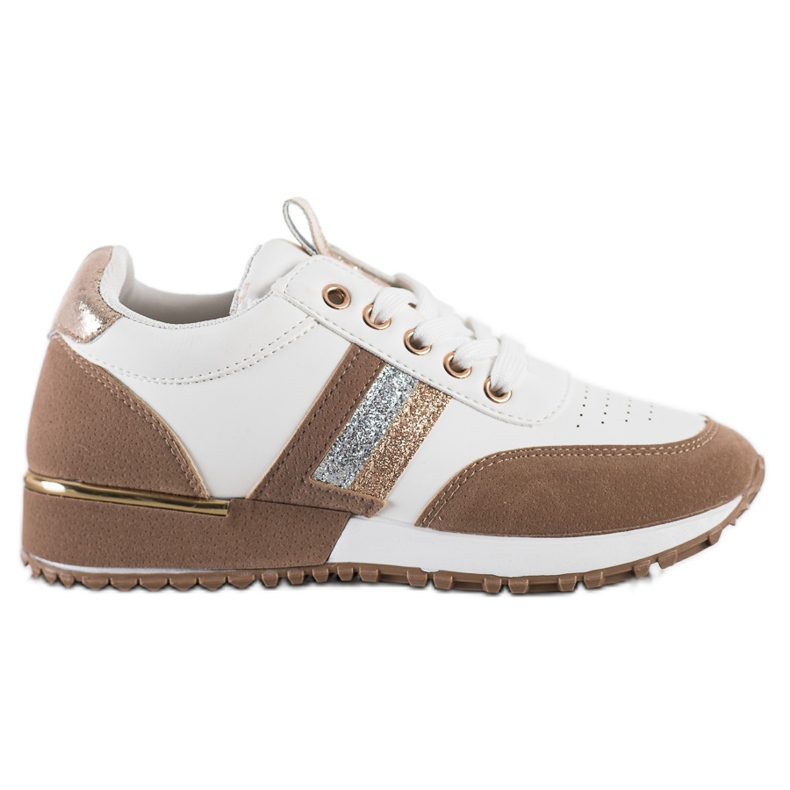SHELOVET Sneakersy Z Zamszową Wstawką białe brązowe