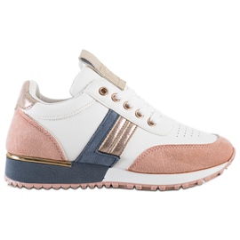 SHELOVET Sneakersy Z Zamszową Wstawką białe wielokolorowe