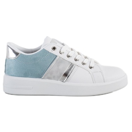 SHELOVET Buty Sportowe Z Zamszową Wstawką białe niebieskie
