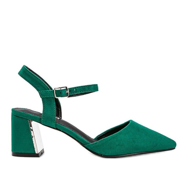 Zielone czółenka na klocku z eko-zamszu Anita