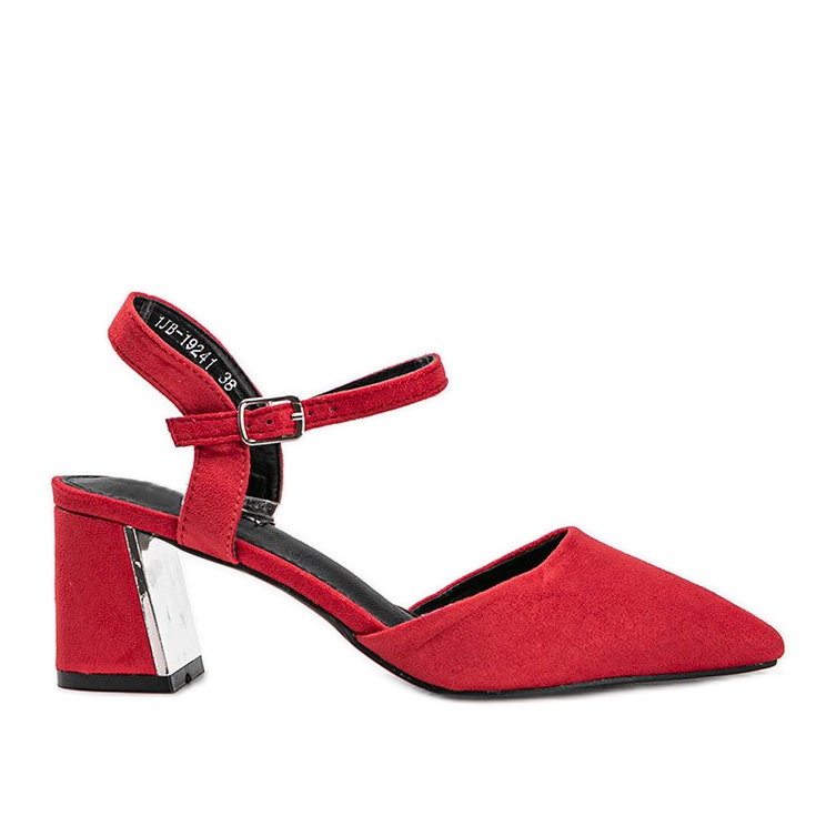 Czerwone czółenka z eko-zamszu na klocku Anita