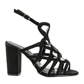 Czarne sandałki ażurowe na słupku Imani