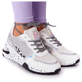 NEWS Damskie Sneakersy Na Koturnie Białe Z Brokatem Avery 21SP26-3974 czarne srebrny