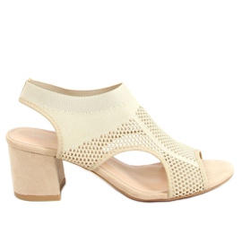 Sandałki na obcasie skarpetkowe beżowe 8044 Beige beżowy