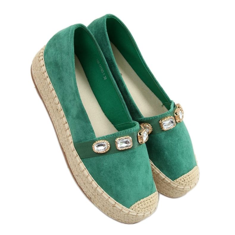 Espadryle z kamieniami zielone 100-131-SC-1 Green