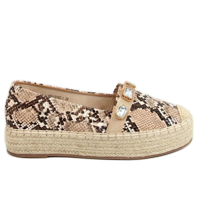 Espadryle z kamieniami wężowe 100-131-SC-1 Taupe Snake beżowy brązowe
