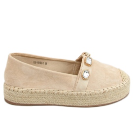 Espadryle z kamieniami beżowe 100-131-SC-1 Beige beżowy