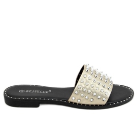 Klapki z ćwiekami złote N101 Gold złoty