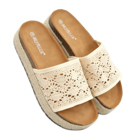 Klapki espadryle ażurowe beżowe 20-349 Beige beżowy