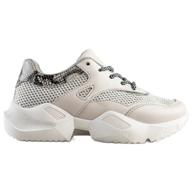 SHELOVET Szare Sneakersy Snake Print beżowy