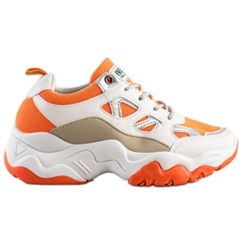 SHELOVET Sznurowane Sneakersy Fashion białe pomarańczowe wielokolorowe