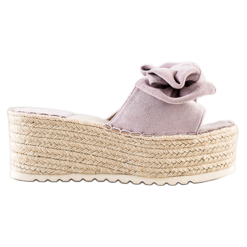 SHELOVET Klapki Na Platformie Z Kokardą fioletowe