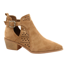 FB1 Damskie Botki Na Obcasie Zamszowe Klamra Camel Esen brązowe