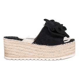 SHELOVET Klapki Na Platformie Z Kokardą czarne