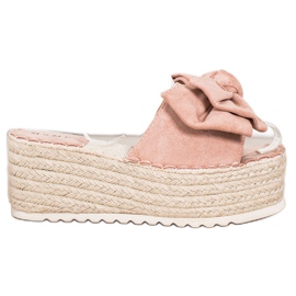 SHELOVET Klapki Na Platformie Z Kokardą różowe