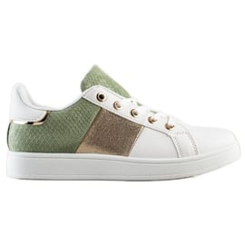 SHELOVET Modne Sznurowane Sneakersy białe wielokolorowe zielone