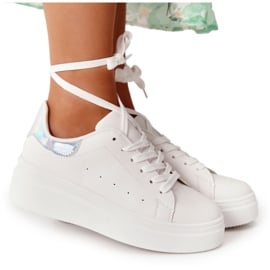 Sportowe Buty Sneakersy Na Platformie Biało-Srebrne Shine Bright białe srebrny