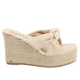 Klapki na koturnie espadryle beżowe XY14P Beige beżowy