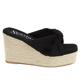 Klapki na koturnie espadryle czarne XY14P Black