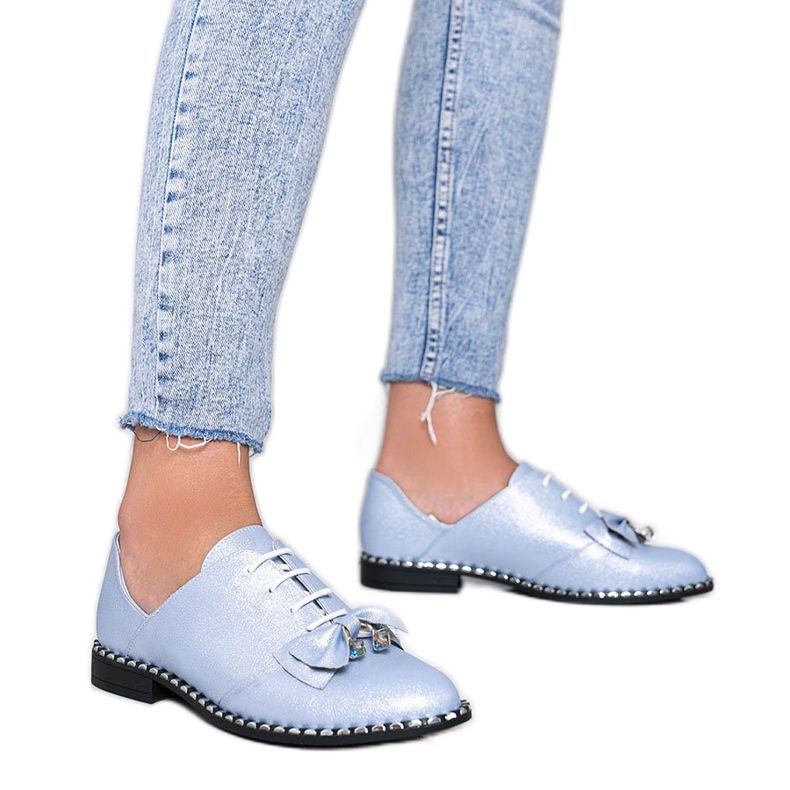 Niebieskie błyszczące półbuty z kokardką Lost Stars