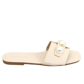 Klapki z perłami beżowe N-91 Beige beżowy