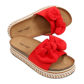 Klapki na zdobionej podeszwie czerwone 7705 Red