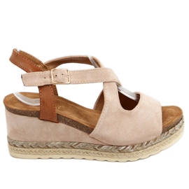 Espadryle na koturnie beżowe YL90 Beige beżowy