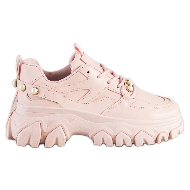 SHELOVET Różowe Sneakersy Z Perełkami
