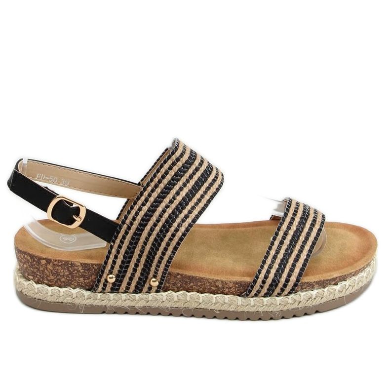 Sandałki espadryle czarne FD-50 Black beżowy