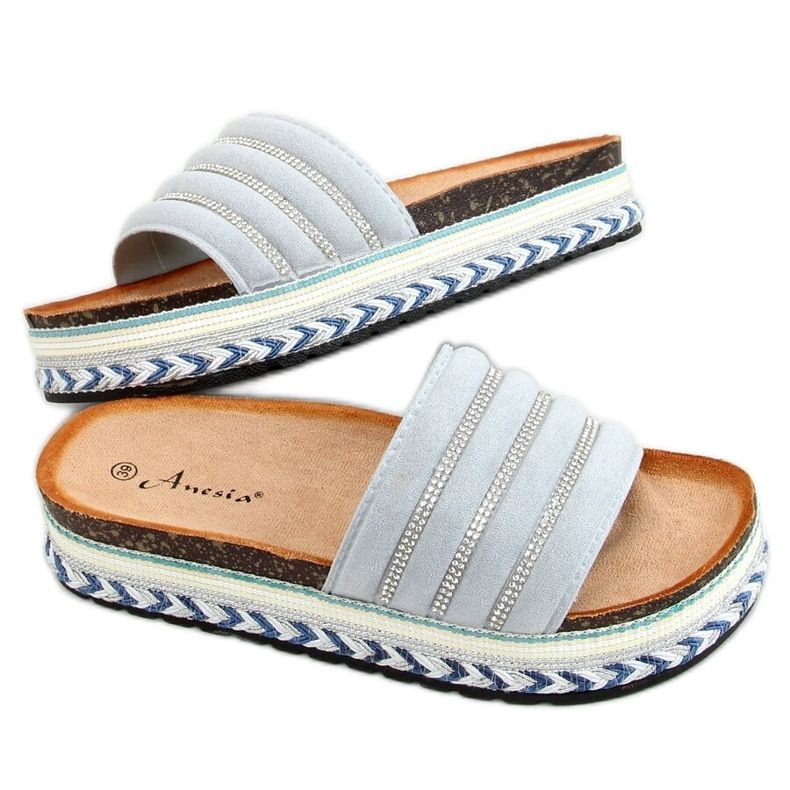 Klapki na zdobionej podeszwie niebieskie N-96 Blue