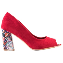 Sabatina Czółenka Open Toe Z Ozdobnym Obcasem czerwone