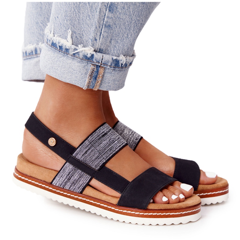 EVE Sandały Ze Srebrnym Ściągaczem Czarne Almeria