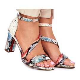 Sandały Damskie Na Słupku Sergio Leone Czerwony Wąż SK870 beżowy wielokolorowe