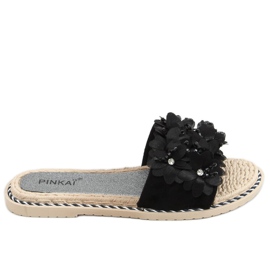 Klapki z kwiatami czarne LS003 Black