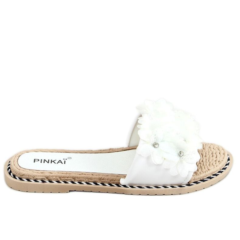 Klapki z kwiatami białe LS003 White