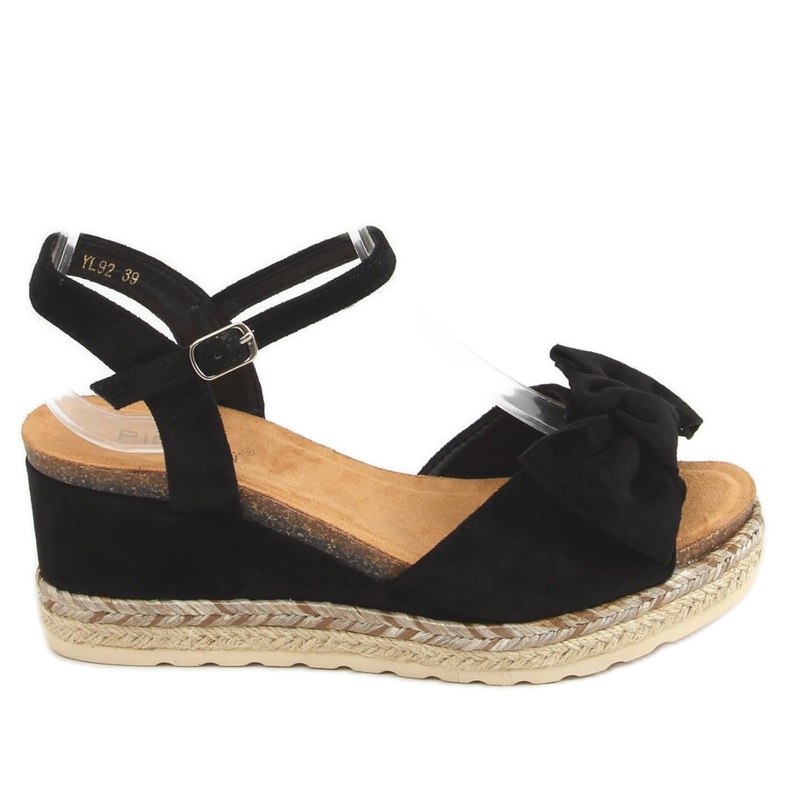 Espadryle na koturnie z kokardą czarne YL92 Black