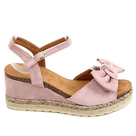 Espadryle na koturnie z kokardą różowe YL92 Pink