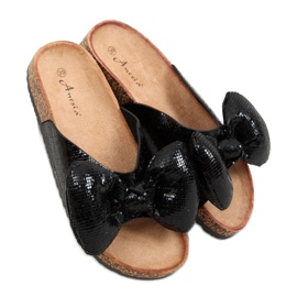 Klapki Mickey z kokardą czarne N-79 Black