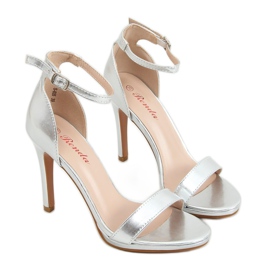 Sandałki na szpilce srebrne S-835 Silver srebrny
