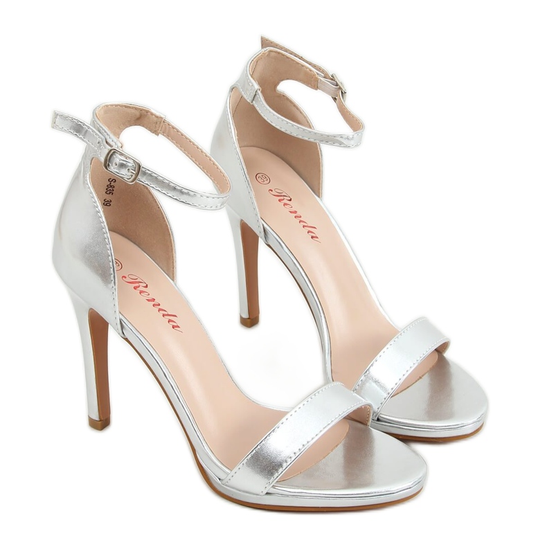 Sandałki na szpilce srebrne S-835 Silver srebrny