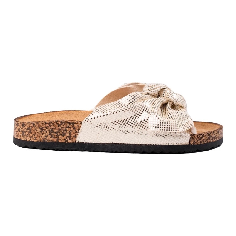 Wygodne klapki z kokardą złoty