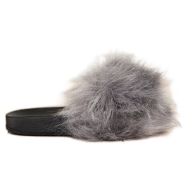 SHELOVET Stylowe Klapki Z Futerkiem szare